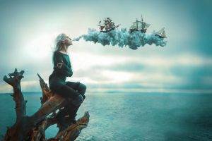 women, Fantasy Art, Digital Art, Drawing, War, Sailing Ship