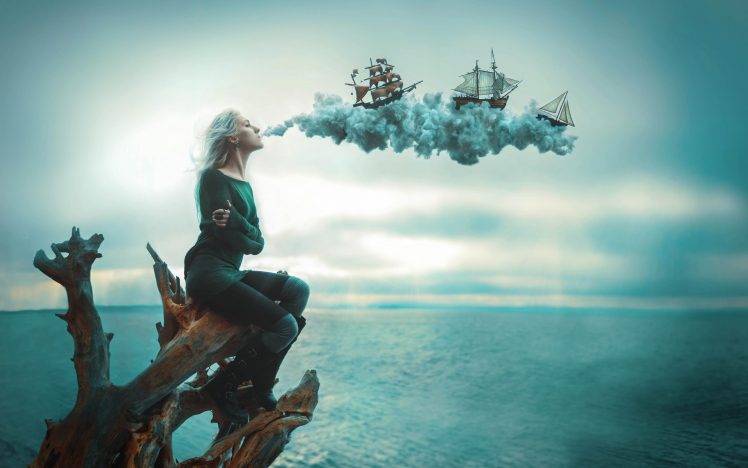 women, Fantasy Art, Digital Art, Drawing, War, Sailing Ship HD Wallpaper Desktop Background