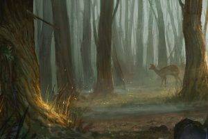 forest, Deer, Fantasy Art