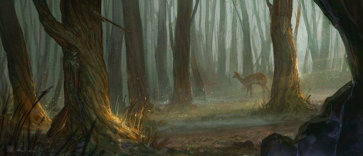 forest, Deer, Fantasy Art HD Wallpaper Desktop Background