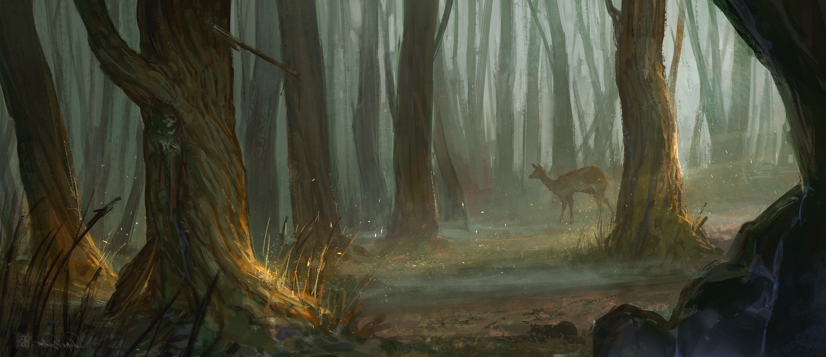 forest, Deer, Fantasy Art Wallpaper