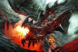 dragon, Fire, Artwork, Fantasy Art, Lava, Creature