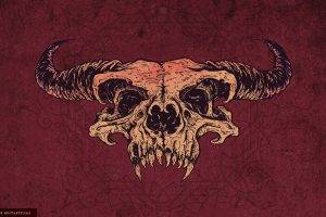 skull, Demon, Satanic, Horns, Artwork, Fantasy Art, Red, Angryblue