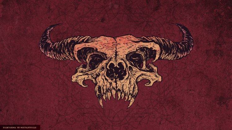 skull, Demon, Satanic, Horns, Artwork, Fantasy Art, Red, Angryblue HD Wallpaper Desktop Background