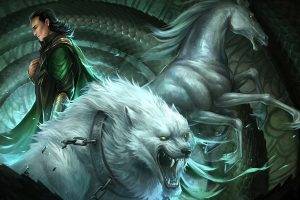 horse, Wolf, Loki, Fantasy Art