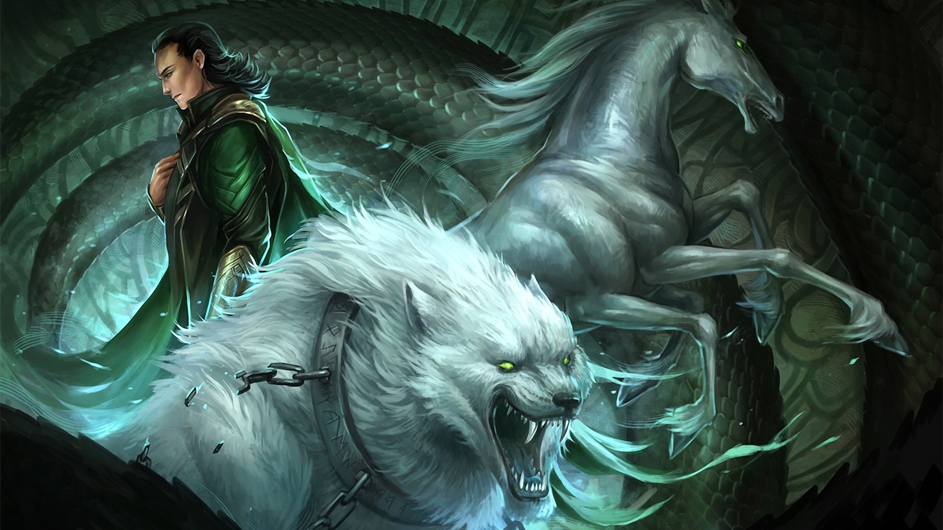 horse, Wolf, Loki, Fantasy Art Wallpaper