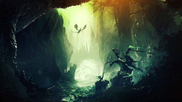 artwork, Fantasy Art, Digital Art, Dragon, Forest, Mountain HD Wallpaper Desktop Background