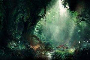 artwork, Digital Art, Fantasy Art, Deer, Forest, Nature