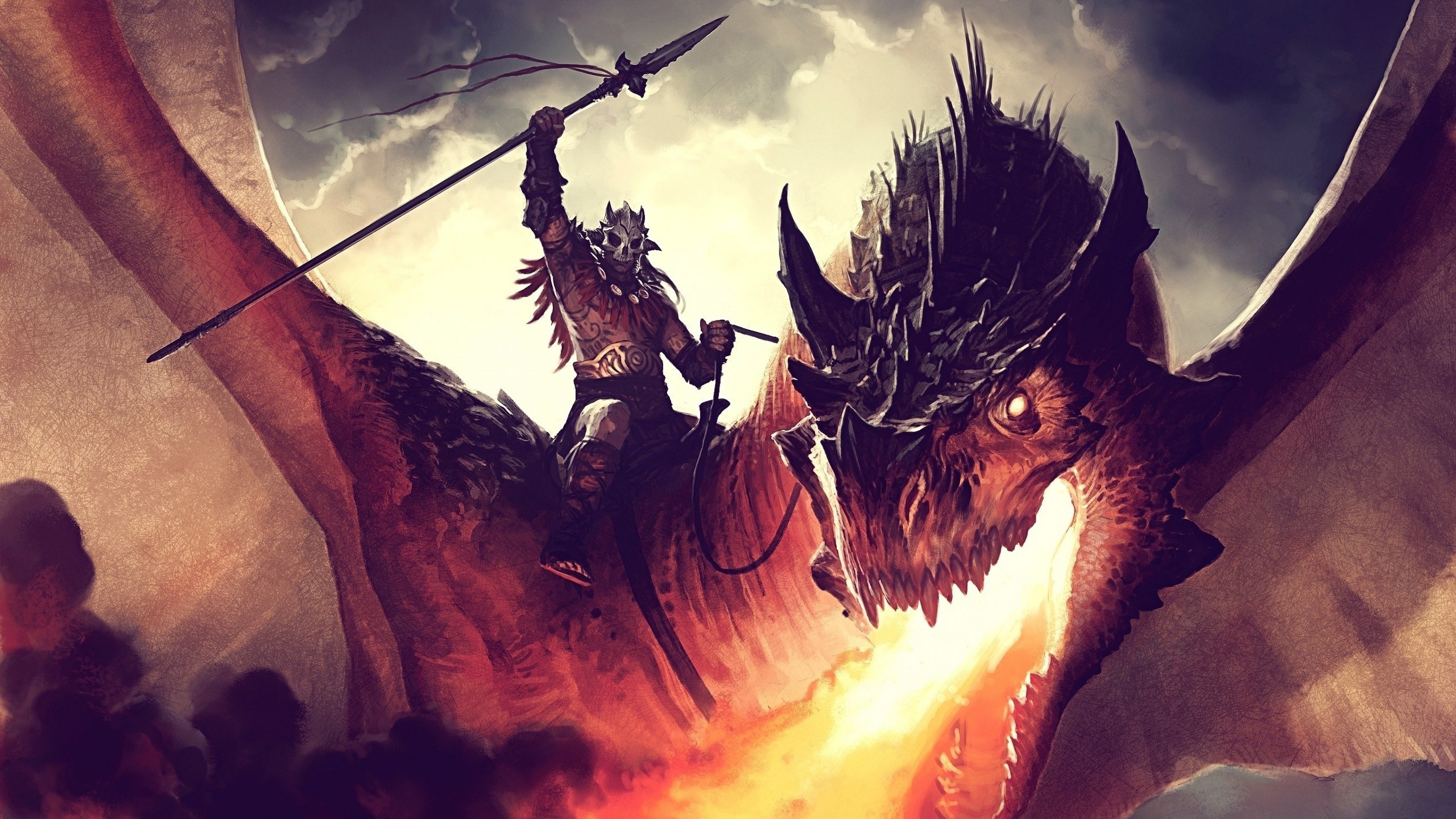 artwork, Digital Art, Fantasy Art, Dragon, Warrior Wallpaper