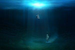 fantasy Art, Underwater, Original Characters, Falling, Divers, Water, Sunlight