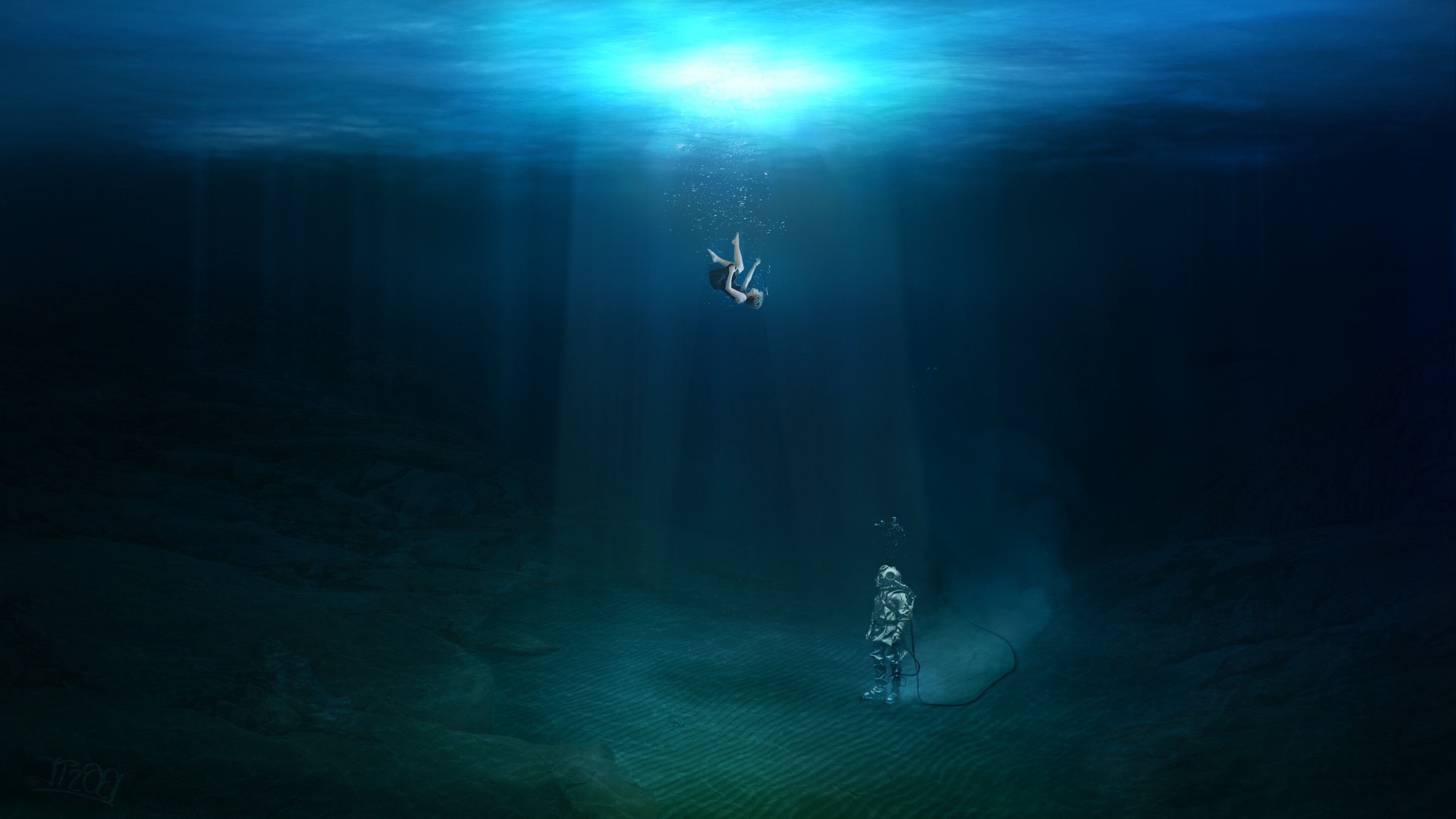 fantasy Art, Underwater, Original Characters, Falling, Divers, Water