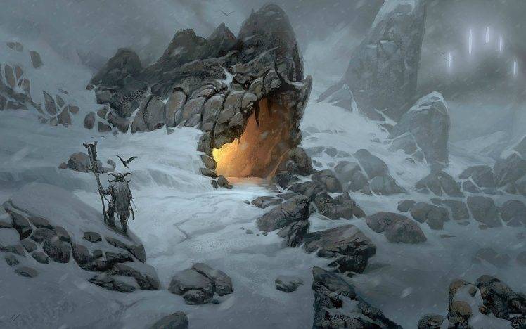 Vikings, Fantasy Art, Cave, Snow, Winter HD Wallpaper Desktop Background