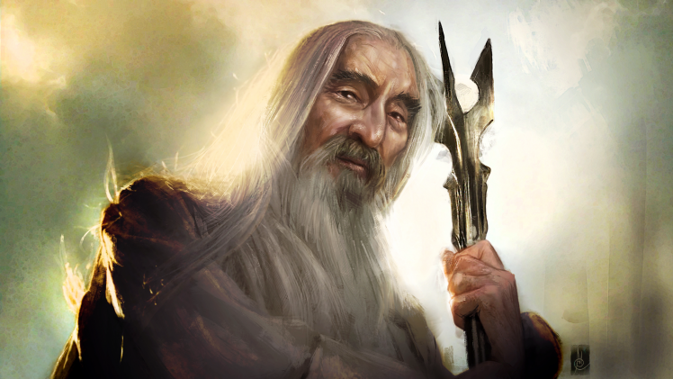 Saruman, The Lord Of The Rings, Wizard, Beards, Artwork, Fantasy Art, Staff, Old People, Christopher Lee, Portrait HD Wallpaper Desktop Background