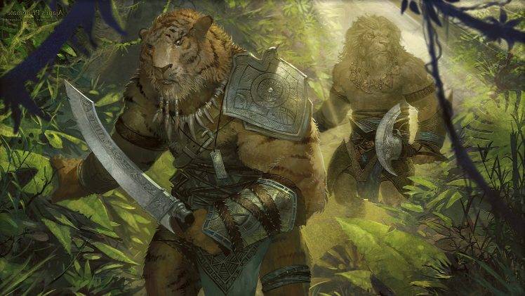 fantasy Art, Tiger, Warrior, Magic: The Gathering, Ajani Goldmane HD Wallpaper Desktop Background