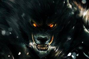 digital Art, Fantasy Art, Animals, Wolf, Werewolves, Fangs, Creature, Orange Eyes, Worgen,  World Of Warcraft
