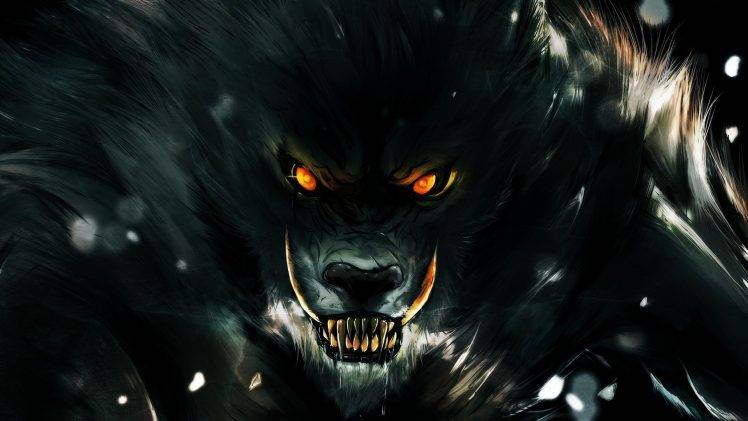 digital Art, Fantasy Art, Animals, Wolf, Werewolves, Fangs, Creature, Orange Eyes, Worgen,  World Of Warcraft HD Wallpaper Desktop Background