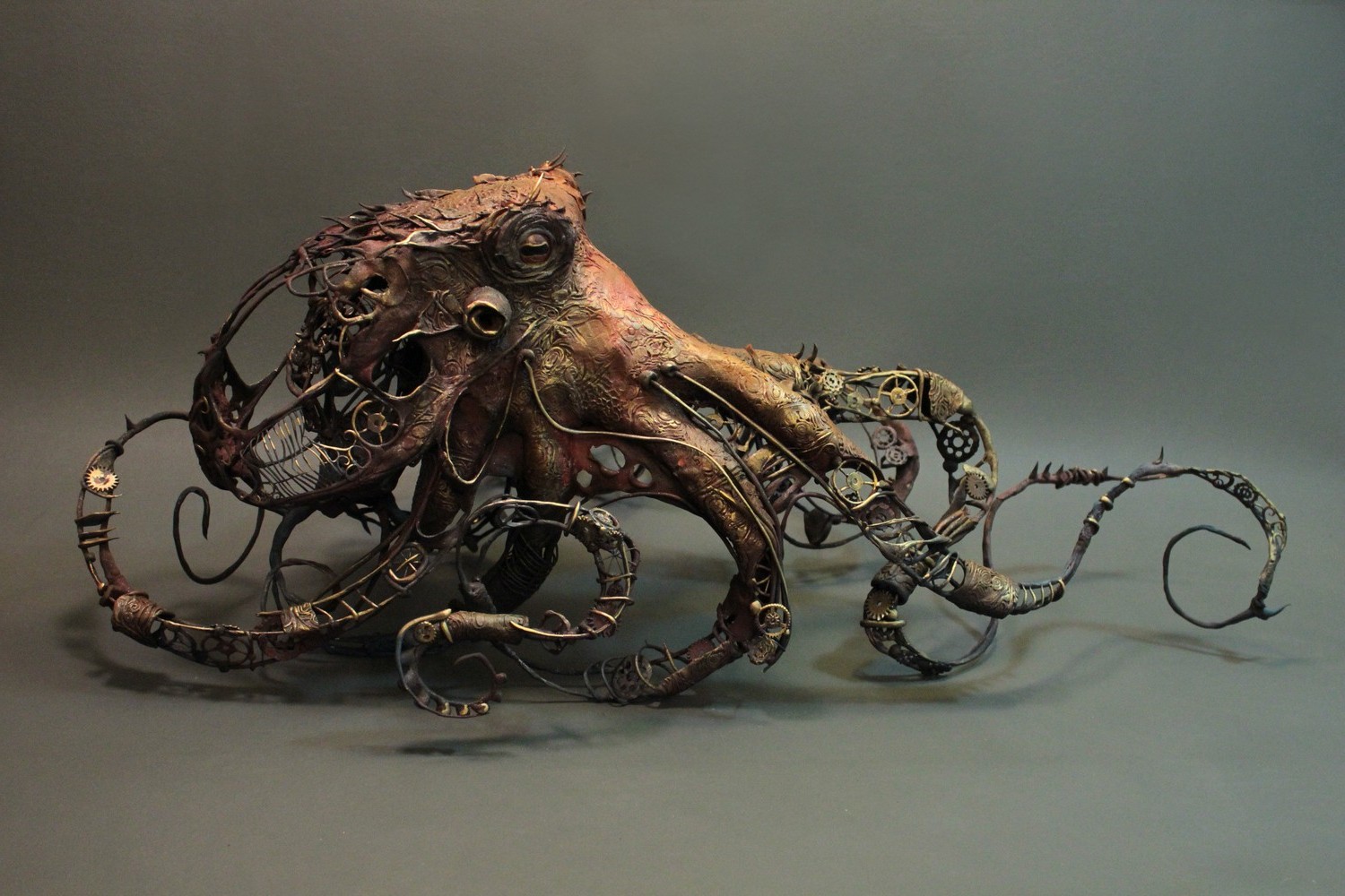 animals, Octopus, Steampunk, Metal, Gears, Artwork, Shadow, Sculpture