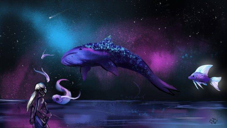 space, Fish, Whale, Fantasy Art, Science Fiction HD Wallpaper Desktop Background