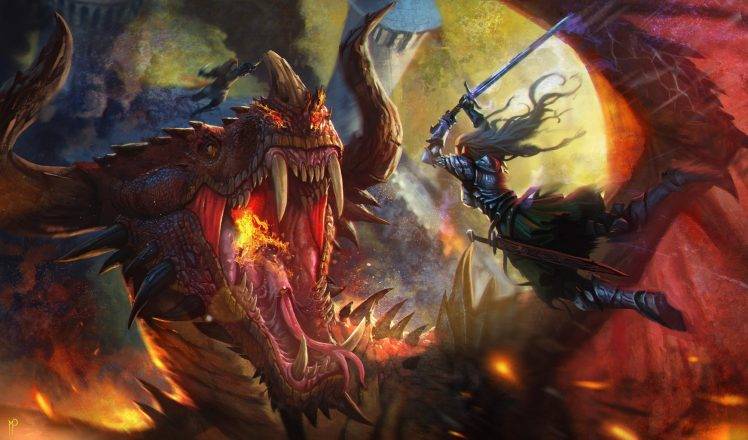 fantasy Art, Dragon, Warrior HD Wallpaper Desktop Background