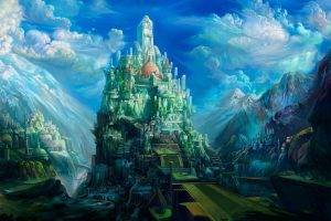 castle, Fantasy Art, Mountain