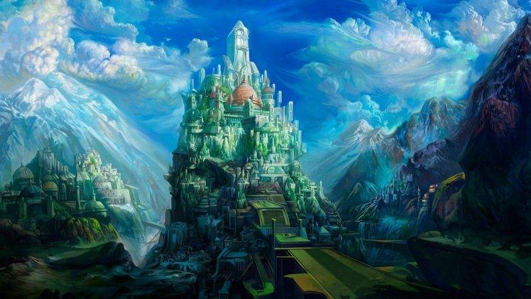castle, Fantasy Art, Mountain HD Wallpaper Desktop Background