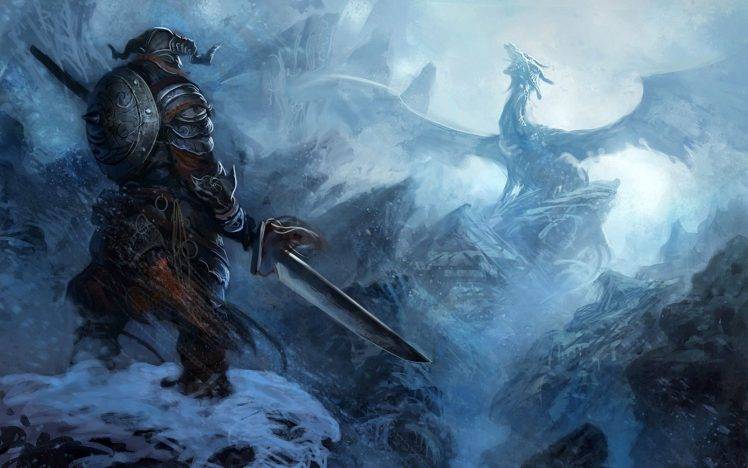The Elder Scrolls V: Skyrim, The Elder Scrolls, Fantasy Art, Dragon, Artwork, Sword HD Wallpaper Desktop Background