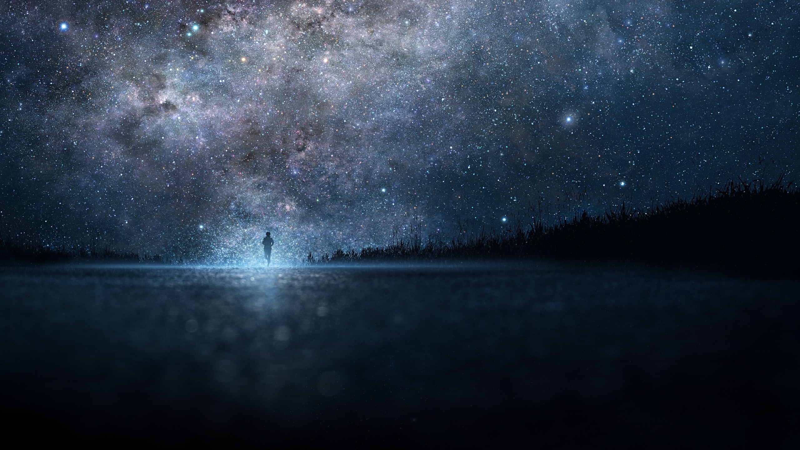 artwork, Fantasy Art, Digital Art, Lake, Stars, Wood 