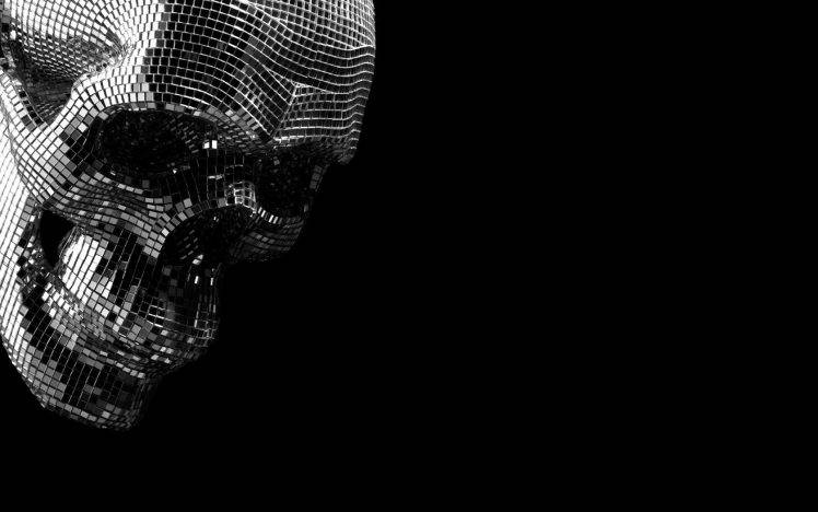 skull, Fantasy Art, Pixels, Monochrome, Spooky HD Wallpaper Desktop Background