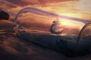 ship, Sailing Ship, Bottles, Fantasy Art, Digital Art, Ship In A Bottle