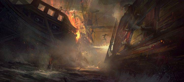 fantasy Art, Artwork, Pirates, Ship, Naval Battles HD Wallpaper Desktop Background