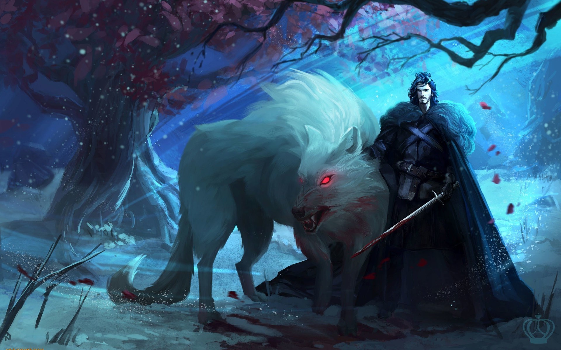 Game Of Thrones, Wolf, Direwolves, Direwolf, Concept Art, Sword, Fantasy Art, Artwork, Jon Snow, A Song Of Ice And Fire, Ghost Wallpaper