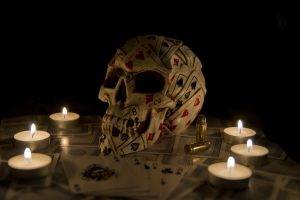artwork, Fantasy Art, Skull, Playing Cards, Candles