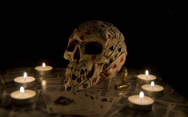 artwork, Fantasy Art, Skull, Playing Cards, Candles HD Wallpaper Desktop Background