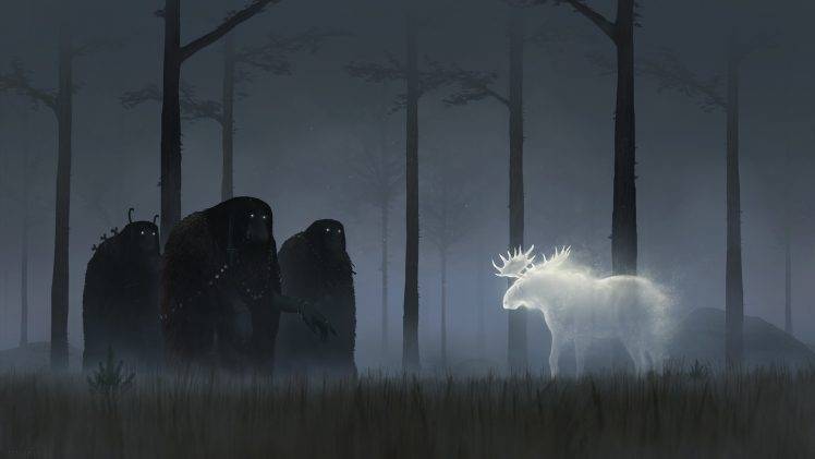 fantasy Art, Dark, Moose HD Wallpaper Desktop Background