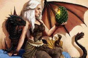 Daenerys Targaryen, Game Of Thrones, Dragon, Artwork, Fantasy Art