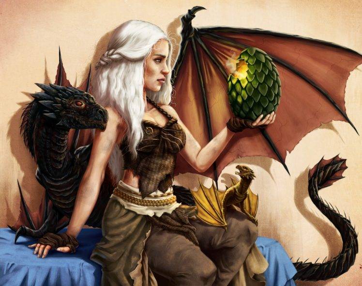 Daenerys Targaryen, Game Of Thrones, Dragon, Artwork, Fantasy Art HD Wallpaper Desktop Background