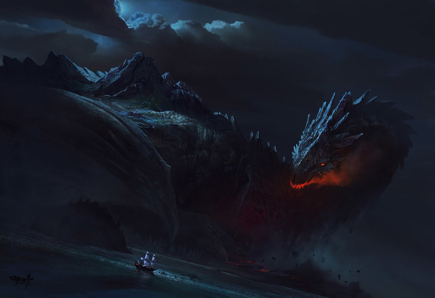 fantasy Art, Dragon, Ship Wallpaper