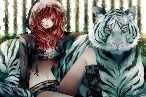 anime, Animals, Tiger, Redhead, Original Characters