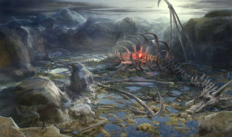 fantasy Art, Dragon, Bones HD Wallpaper Desktop Background