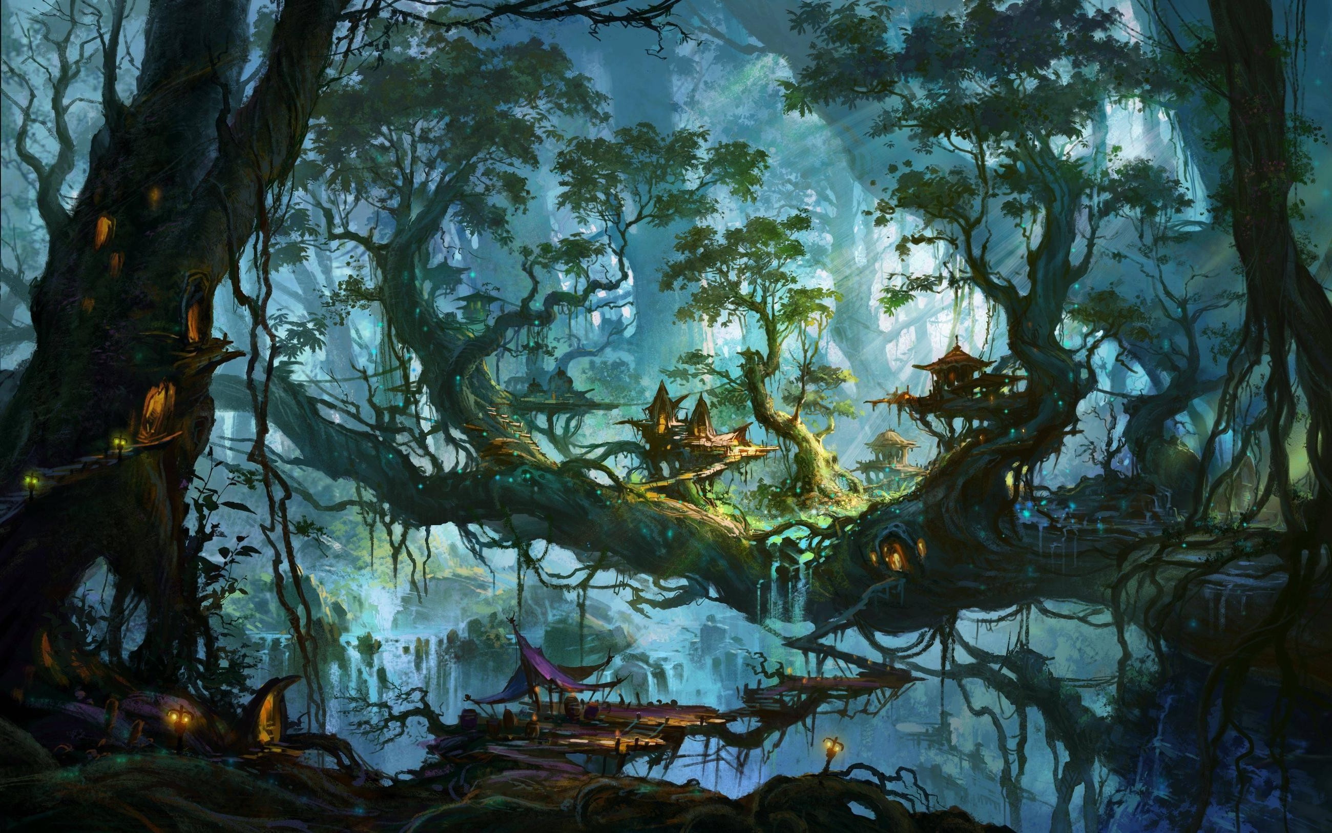 fantasy Art, Artwork, Digital Art, Forest, Trees, Waterfall Wallpaper