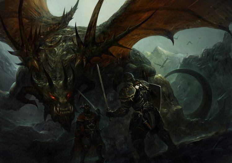 fantasy Art, Dragon, Knights HD Wallpaper Desktop Background