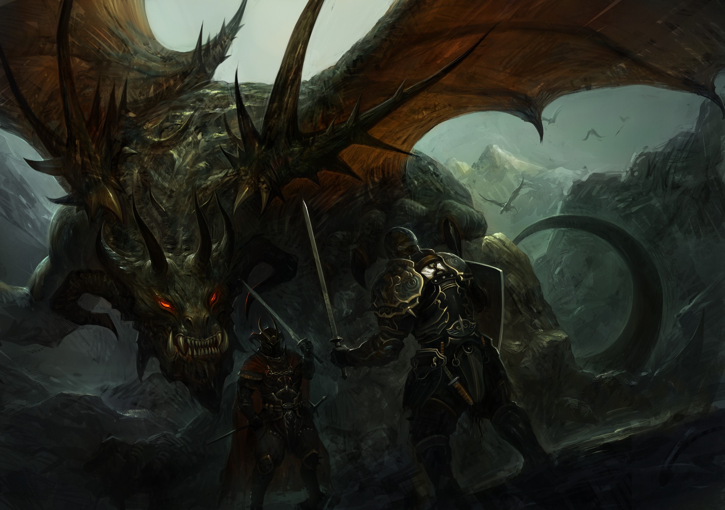 fantasy Art, Dragon, Knights Wallpaper