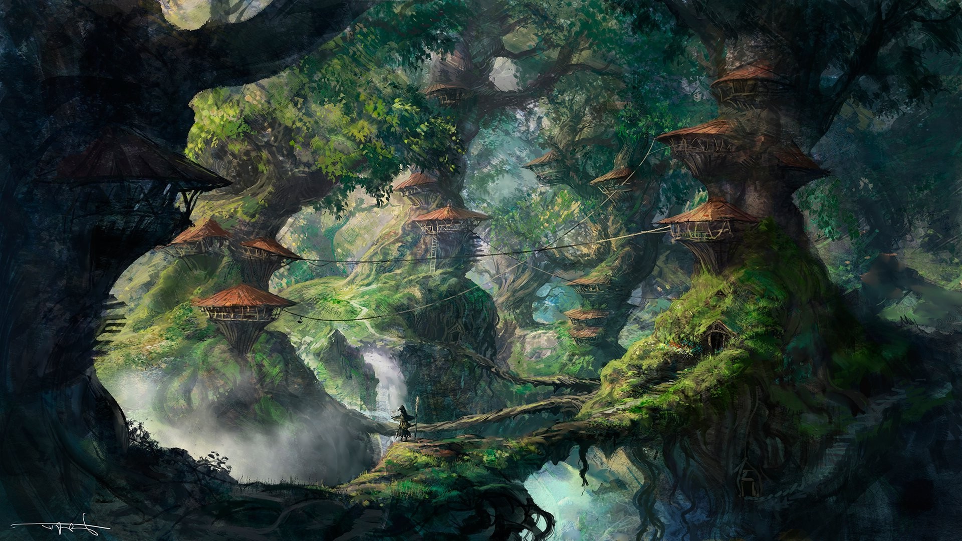 fantasy Art, Wizard, Forest, Trees, Artwork, Digital Art Wallpaper