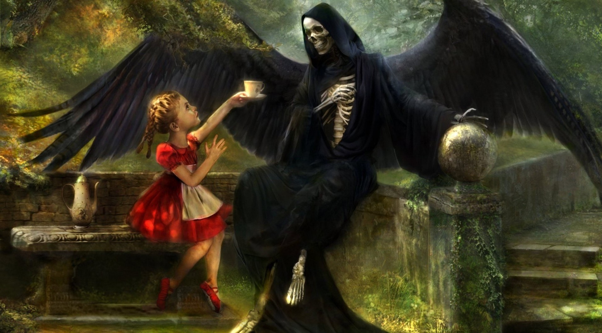 artwork, Fantasy Art, Death, Tea, Children, Ballet Slippers Wallpapers