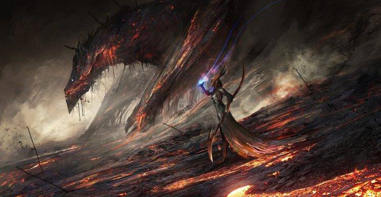 fantasy Art, Dragon, Lava, Magic HD Wallpaper Desktop Background