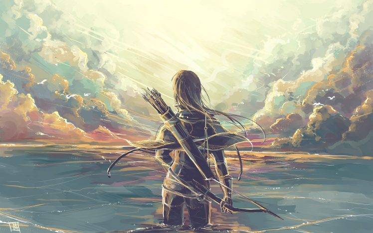 fantasy Art, Artwork, Archers, Lake, Clouds HD Wallpaper Desktop Background