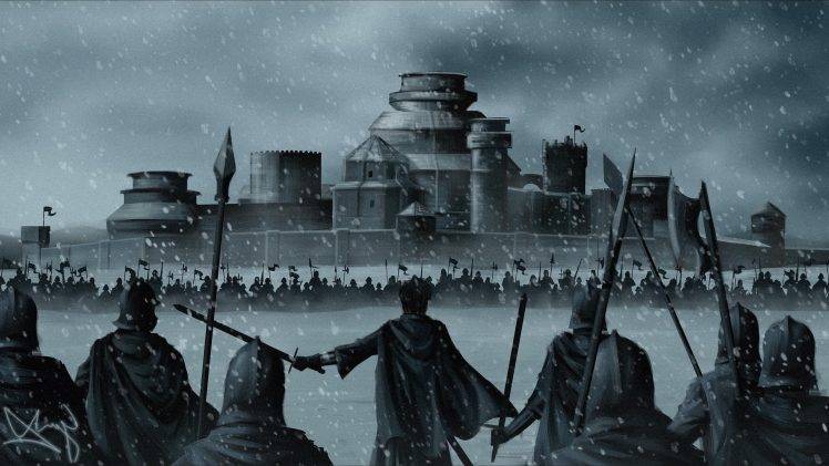 Game Of Thrones, Winterfell, Stannis Baratheon, War, Army, Snow, Winter, Artwork, A Song Of Ice And Fire, Fan Art, Digital Art, Fantasy Art, Warrior HD Wallpaper Desktop Background