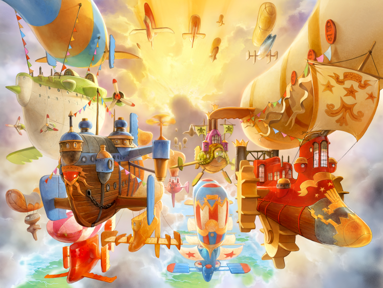 Spineworld, Fantasy Art, Airships, Steampunk, Steampunk Airship, Artwork HD Wallpaper Desktop Background