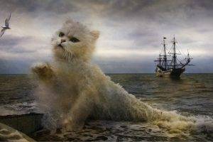 digital Art, Cat, Ship, Fantasy Art