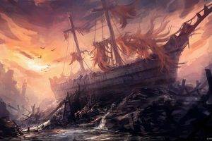 fantasy Art, Illustration, Colorful, Painting, Ship